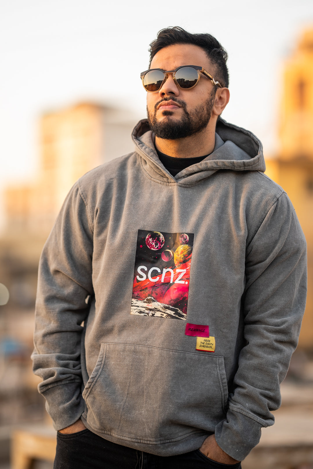 'I don't believe in humans' Grey Acid Wash Hoodie | 008
